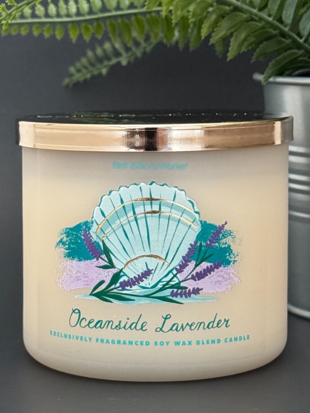 BBW Oceanside Lavender Bath & Body Works 3 Wick Candle